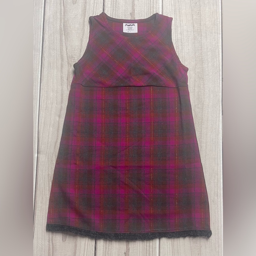 Flapdoodles Girls Size 7 Plaid Sleeveless Dress Short Black Fringe Hem